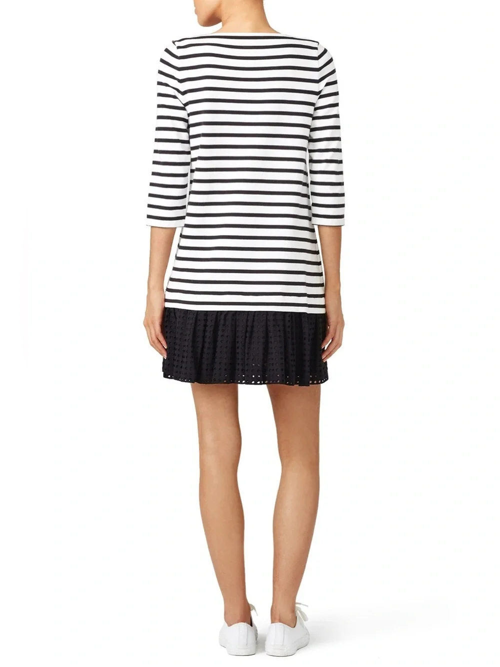 Kate Spade Broome Street Dot Eyelet Stripe Knit Dress Black White Size Large